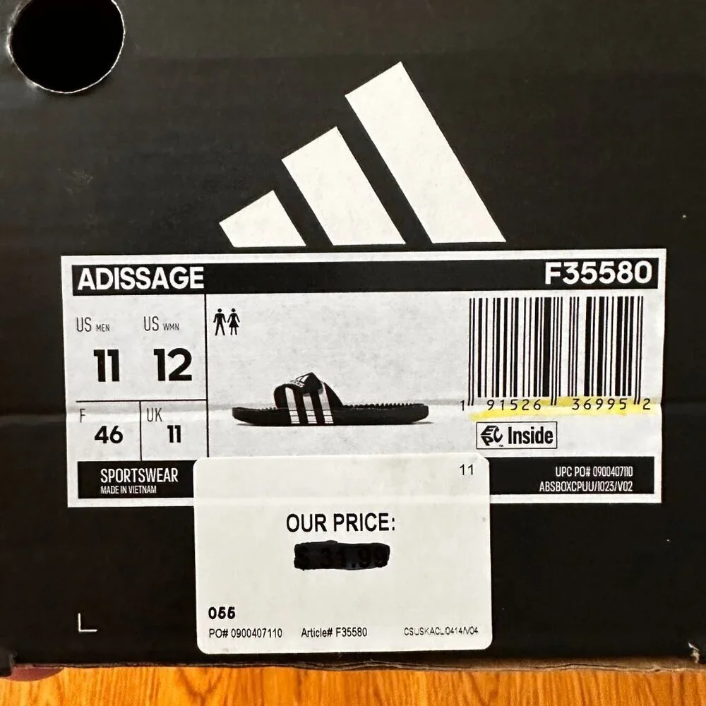 ADDIDAS ADISSAGE MEN'S SLIDES - CORE BLACK / CLOUD WHITE, US MEN 11/12